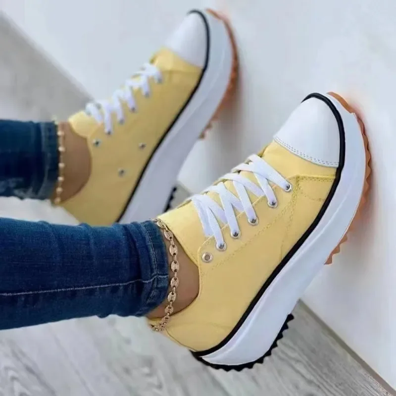 Damen neue lässige Einzels chuhe für Damen Herbst Sommer Rundkopf Leinwand einfarbig niedrig oben große Damenschuhe