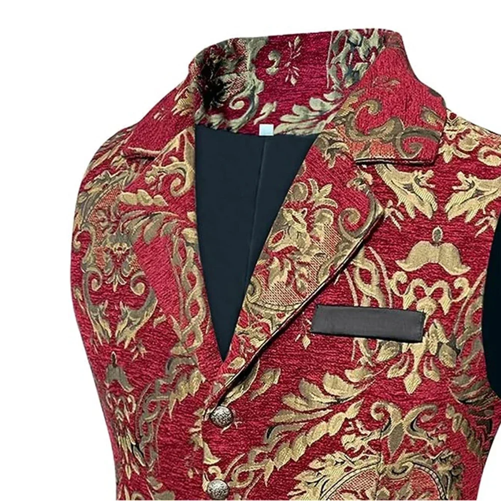メンズスリムフィットゴシックスチームパンクTシャツ、ビクトリア朝のコスプレベスト、フォーマルビジネススーツ、装飾パターン