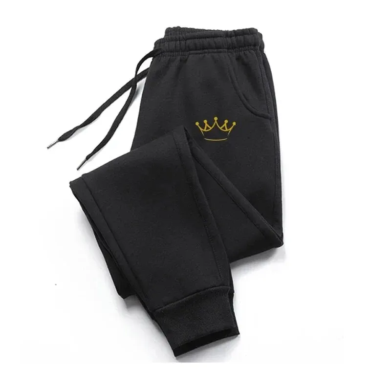 มงกุฎทองพิมพ์กางเกงผู้ชายฤดูใบไม้ร่วงและฤดูหนาวขนแกะ Sweatpants แฟชั่น Drawstring Casual ชายกางเกงวิ่งกางเกงกีฬา