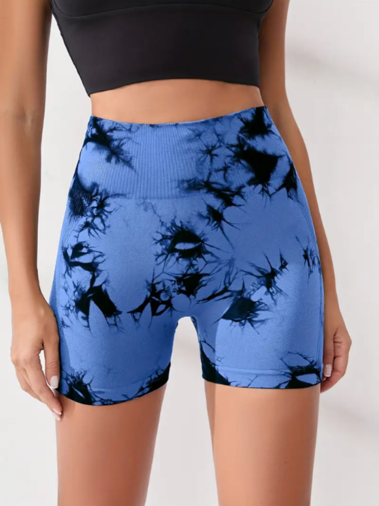Tie Dye Multi Color Sports Shorts, High Waist Butt Lifting Training Shorts, Running Cycling Pants, Women's Activewear