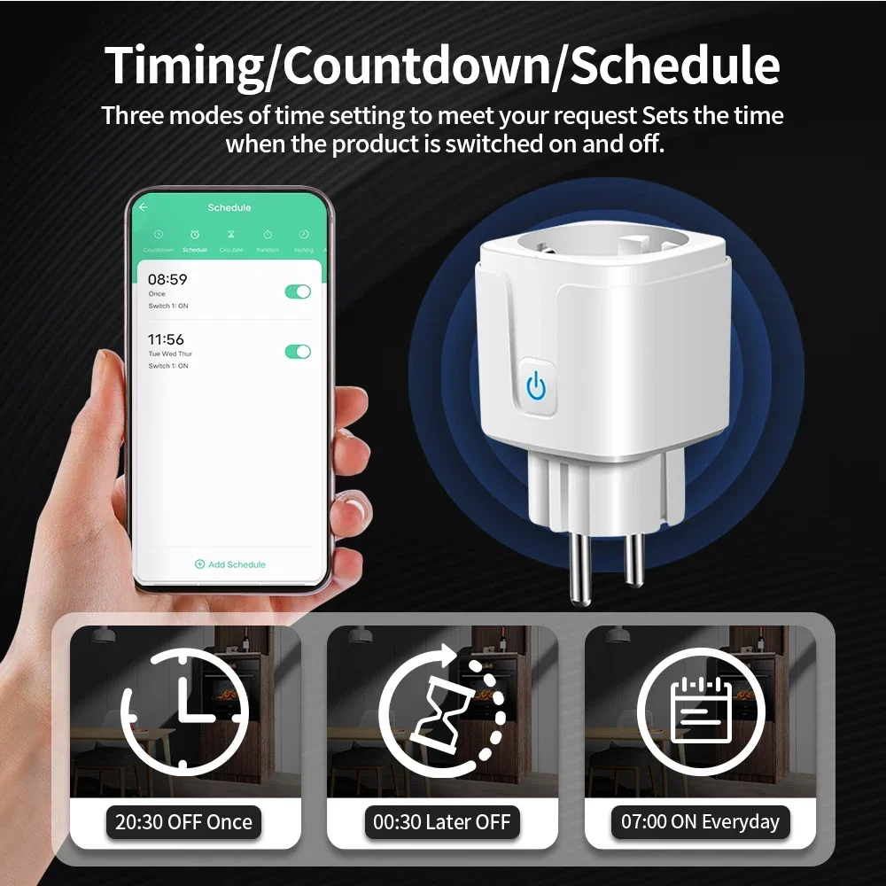 TNCE Tuya enchufe inteligente WiFi o Zigbee3.0 enchufe 16/20A salida de la UE Control remoto temporizador Monitor de potencia voz Google Home Alexa Alice