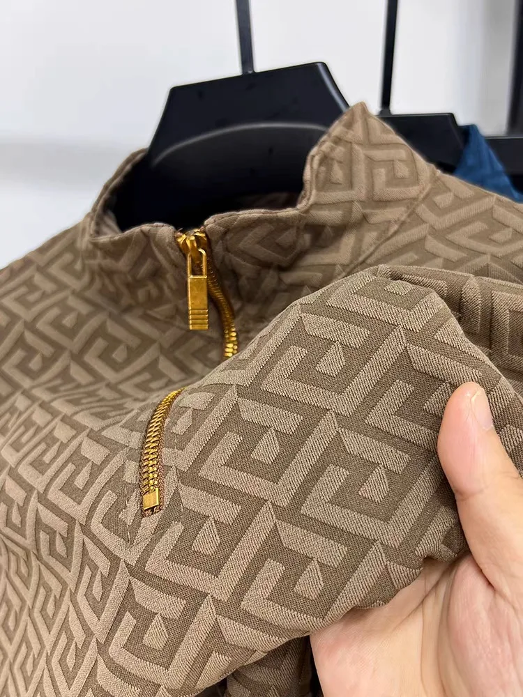 High-end-marke mode jacquard langarm T-shirt männer casual pullover herbst trend Koreanischen stil halb zipper kragen pullover