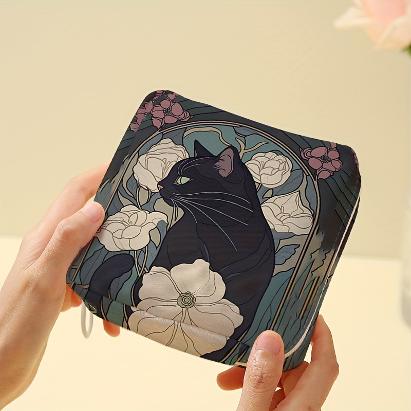 1 pc Cat pattern printed sanitary napkin storage bag, women's lightweight tissue bag, sanitary tissue bag