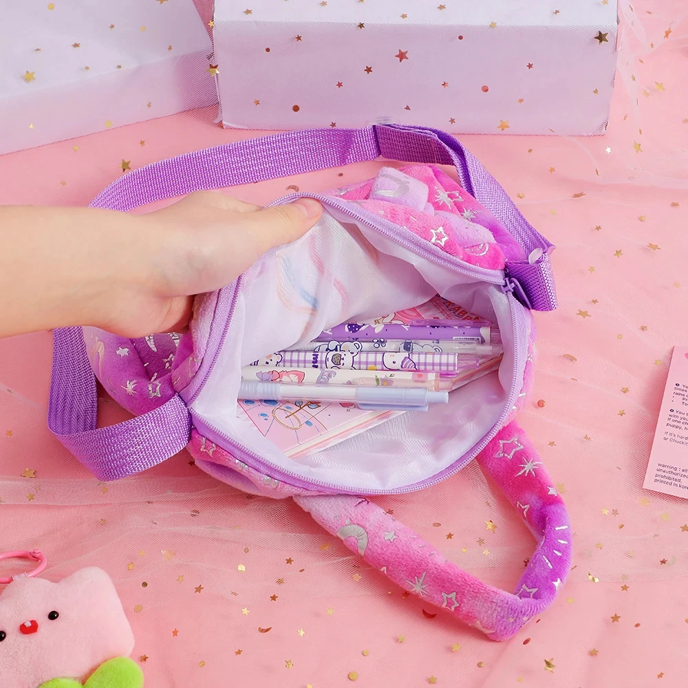 Plush Unicorn กระเป๋า Crossbody สําหรับสาวเด็กไหล่กระเป๋าน่ารักนักเรียนของขวัญดินสอกระเป๋าสตางค์เหรียญกระเป๋าเดินทางอุปกรณ์เสริม