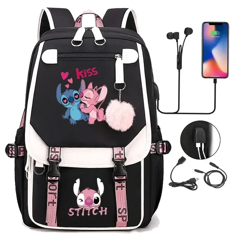 MINISO名創優品 ディズニー新着ステッチUSB充電バックパック - 男の子女の子用のかわいい荷物機能USBパワーバンク学生バッグギフト