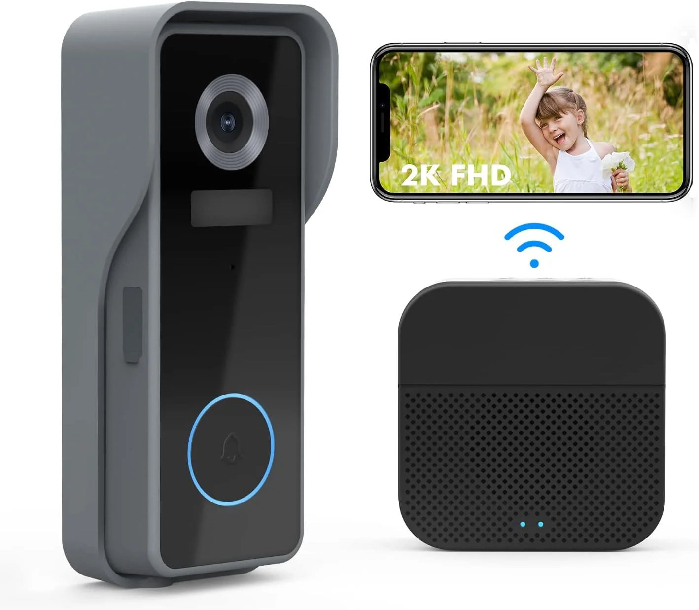 Zumiwall-timbre inalámbrico 2K FHD, timbre de vídeo inteligente con sonido de 2 vías, sirena antirrobo con mensaje de voz