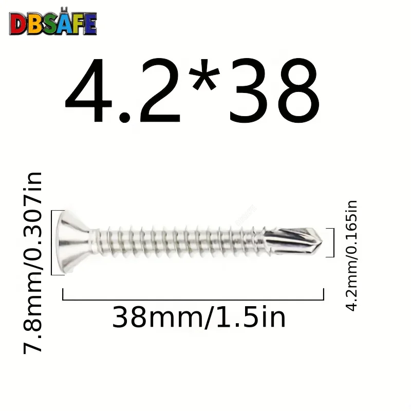 50 pièces # 8 vis autotaraudeuses M4.2 410, tôle d'acier inoxydable, tête plate, attaches de perçage rapide haute résistance