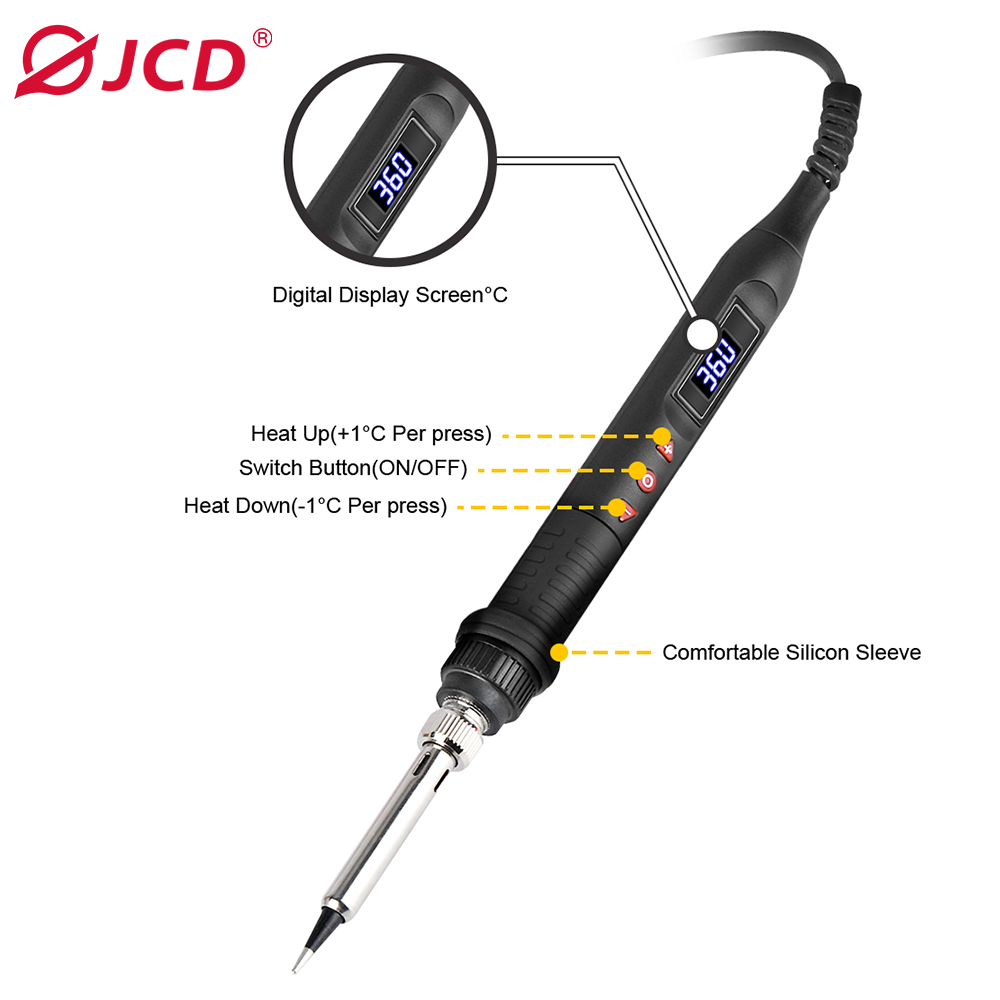 JCD 908U Digital Soldering Iron Set Kit 80W with Switch Adjustable Temperature LCD 220V/110V Welding Repair Tools Ceramic Heater