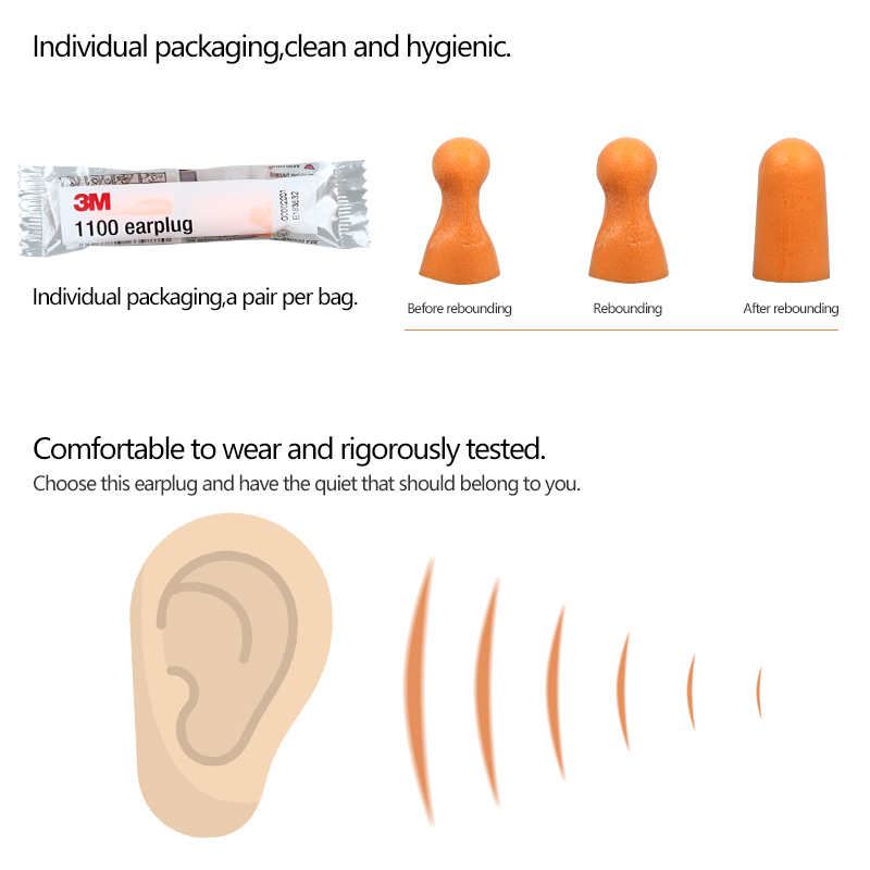 3M 1100 Bullet-Ohrstöpsel aus Schaumstoff, geräuscharm, Schlaf-Ohrstöpsel, Orange