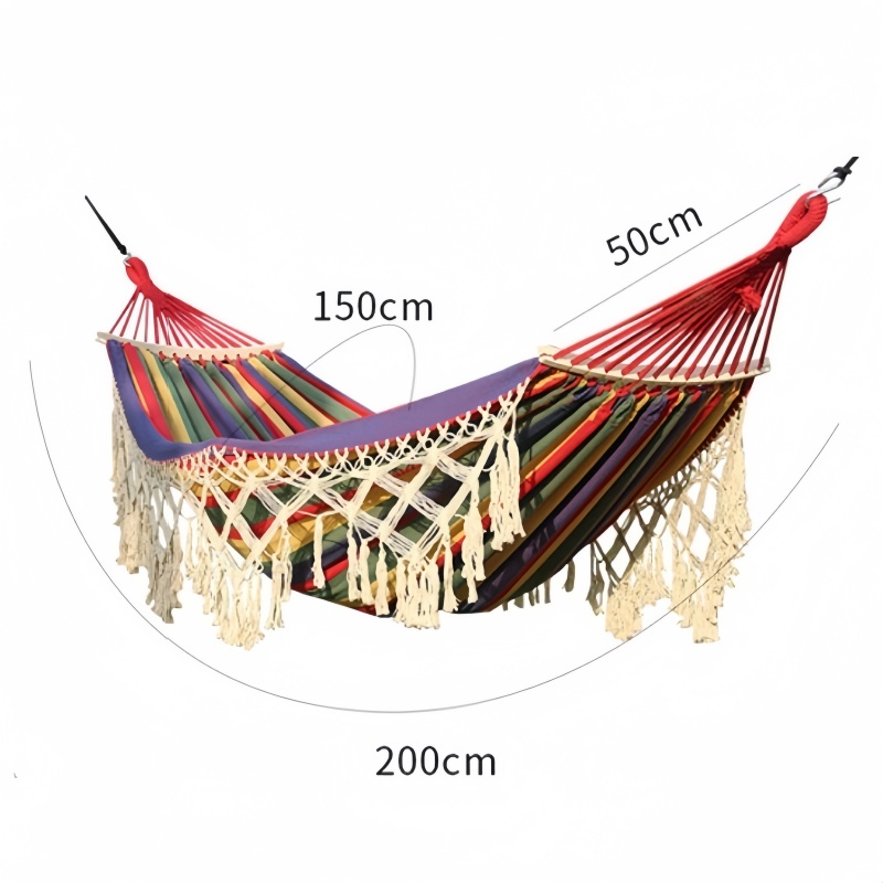 Hamaca de alta carga para acampar al aire libre, columpio de lona con borlas para jardín, cama colgante, hamaca colgante plegable para exterior/interiores, 1 ud.