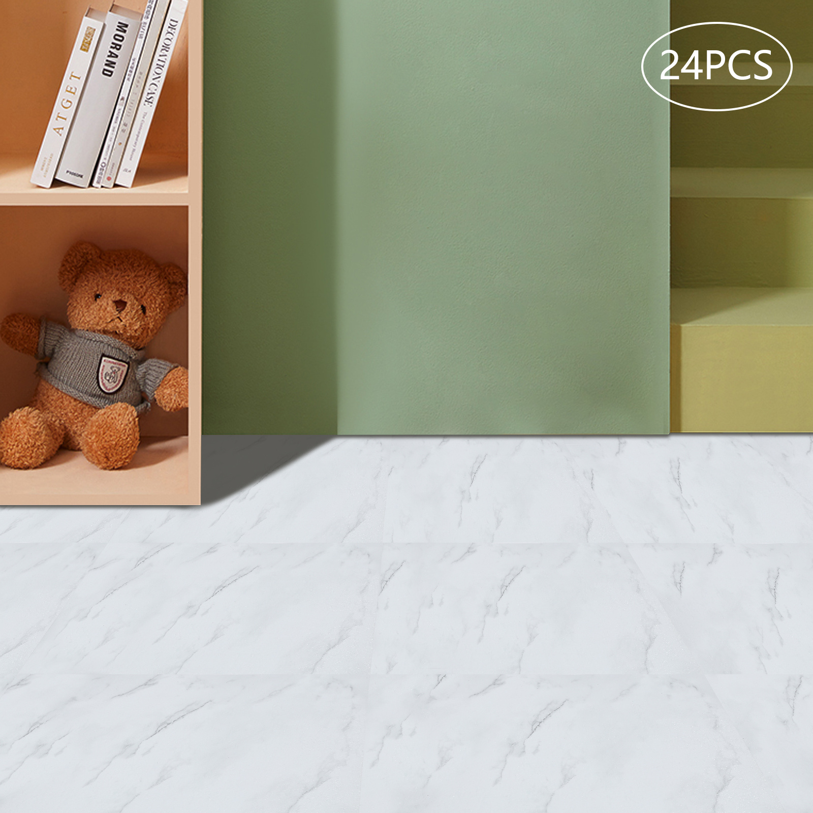 24 peças 60 cm x 30 cm piso autoadesivo de pvc-padrão de pedra branca, alta qualidade, decoração, piso