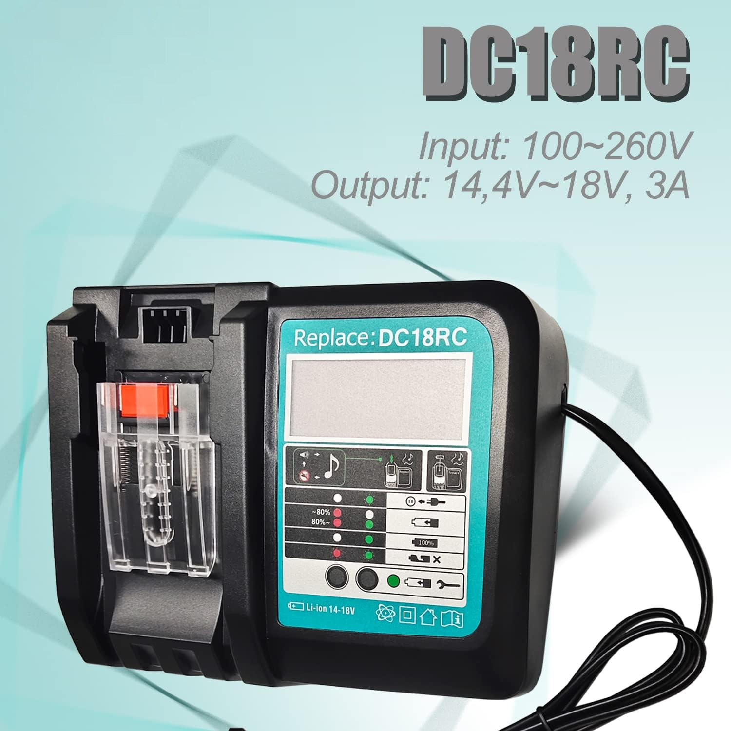 Replacement for Makita 14.4V - 18V Fast Battery Charger DC18RC for Makita Li-ion Battery BL1860 BL1850 3.0 A with LED Display