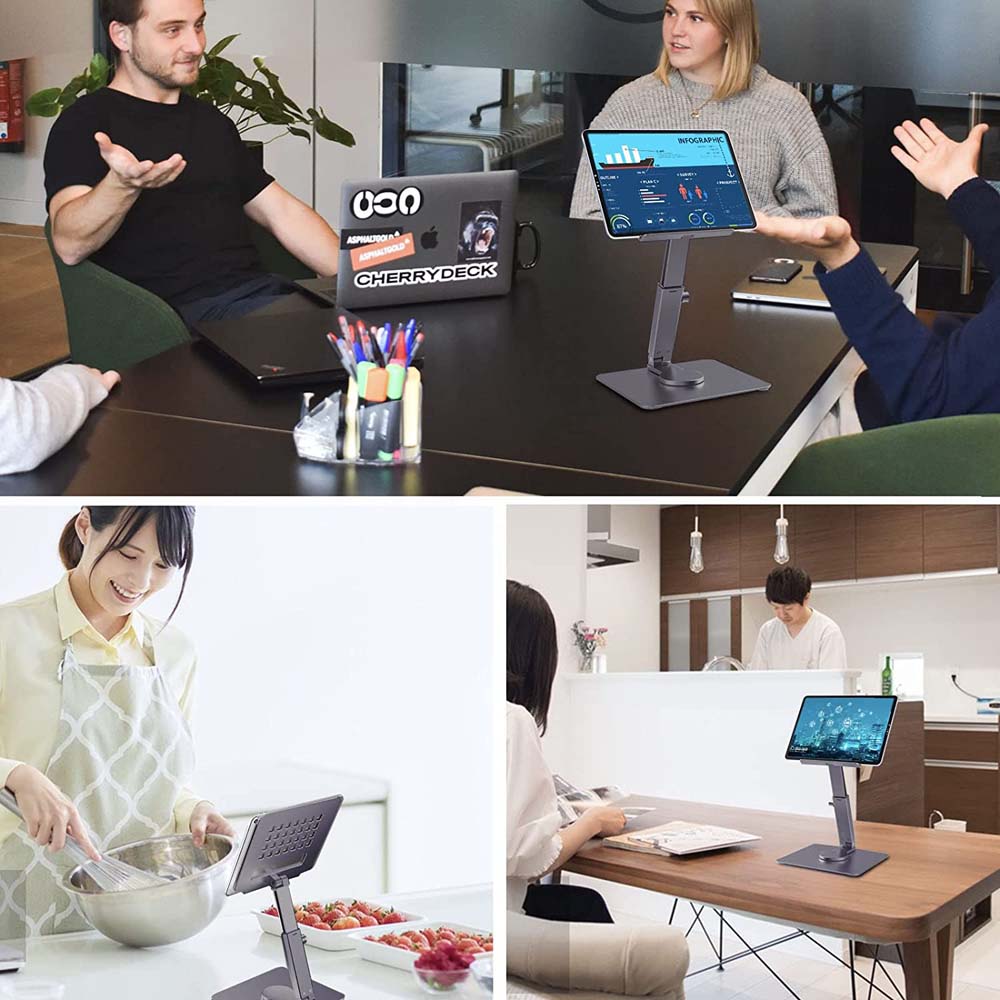 Soporte de aluminio para tableta, elevador de escritorio 360 ° Base de soporte plegable ajustable en altura con múltiples ángulos de rotación para Xiaomi iPad Tablet Laptop