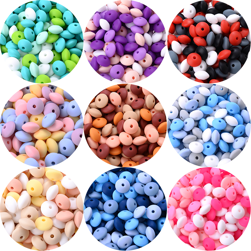50 Cái/lốc 12Mm Silicone Không Gian Siêu Tốc Hạt Cho DIY Hạt Sơ Sinh Điều Dưỡng Phụ Kiện Vòng Cổ Núm Vú Giả Dây Chuyền Mọc Răng Đồ Chơi Không Chứa BPA