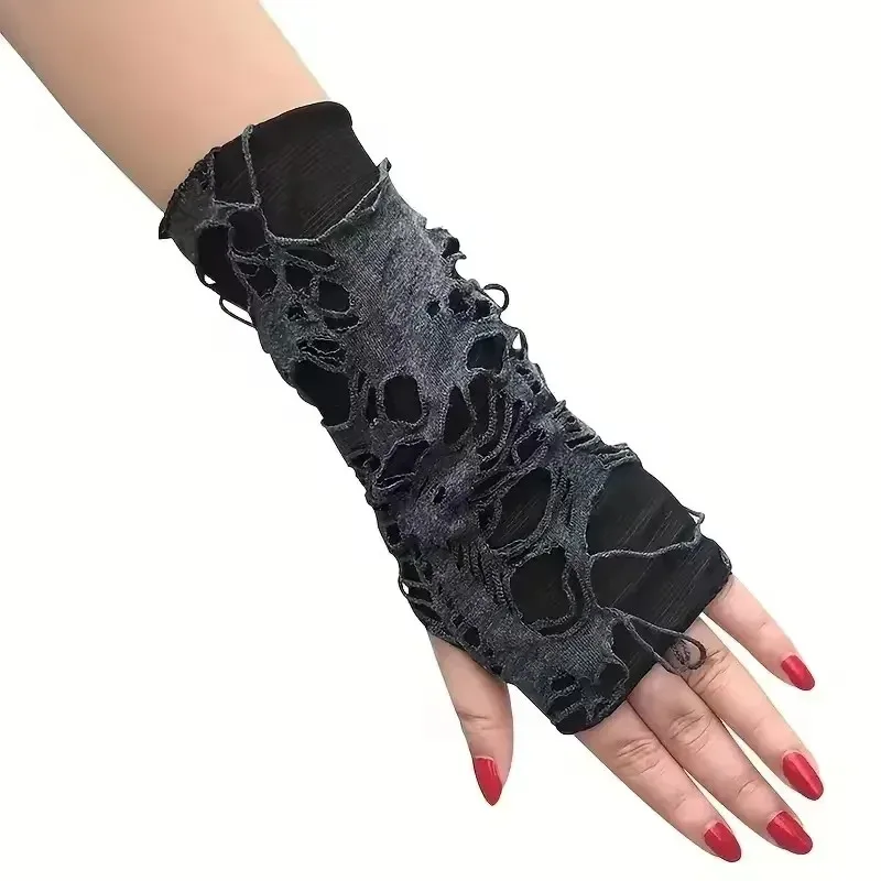 Nova venda quente moda simples gótico luvas sem dedos unisex rasgo design elástico para preparação de festa e durável