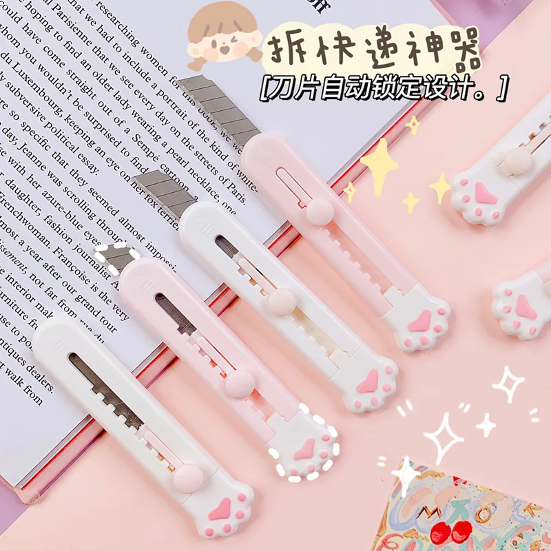 Cute Cat Paw Cloud Utility Knife MINI Pocket Sized Craft Wrapping Box Paper Envelope Cutter Letter Opener Student Art Supplies