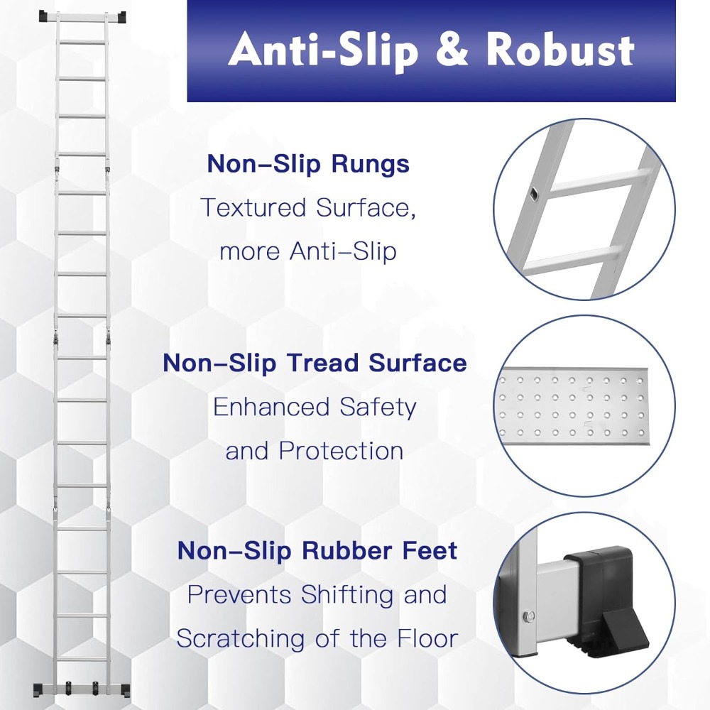 Escalera Multiusos 7 em 1, 4x4 Escalones 4,70 M de Aluminio, Escalera multifunción con 2 Plataformas y 2 Ruedas Rimovibili, 16