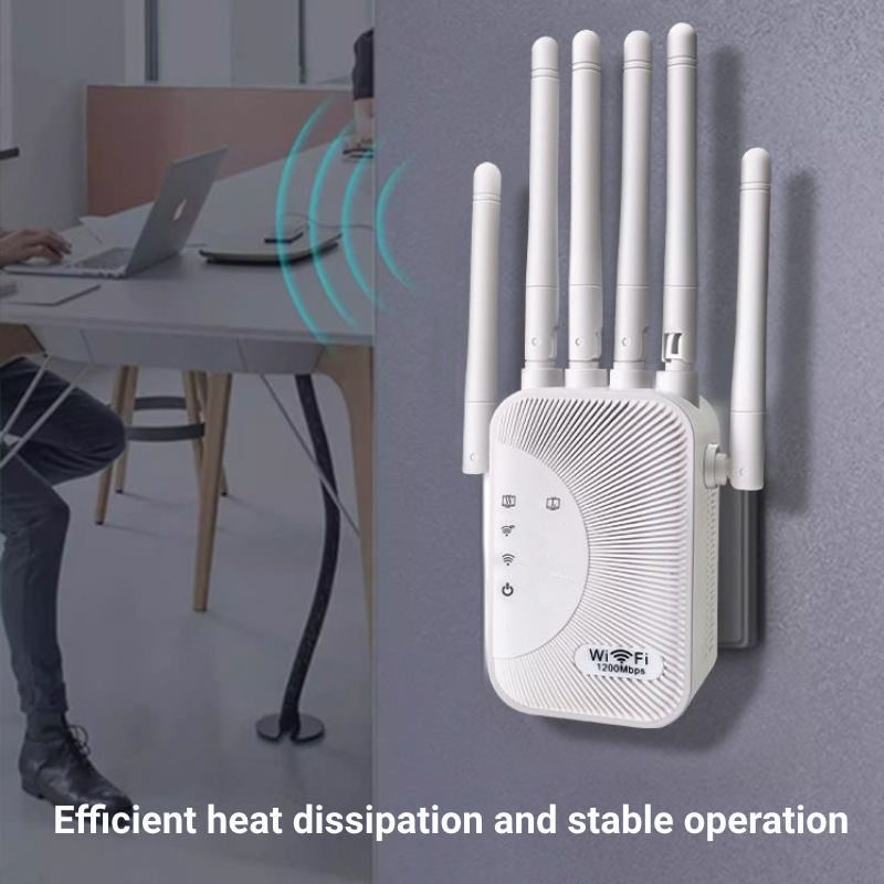 Repetidor WiFi de 1200Mbps, amplificador inalámbrico de doble banda, amplificador de señal de largo alcance de red de 2,4G y 5GHz para repetidor Wi-Fi de oficina en casa