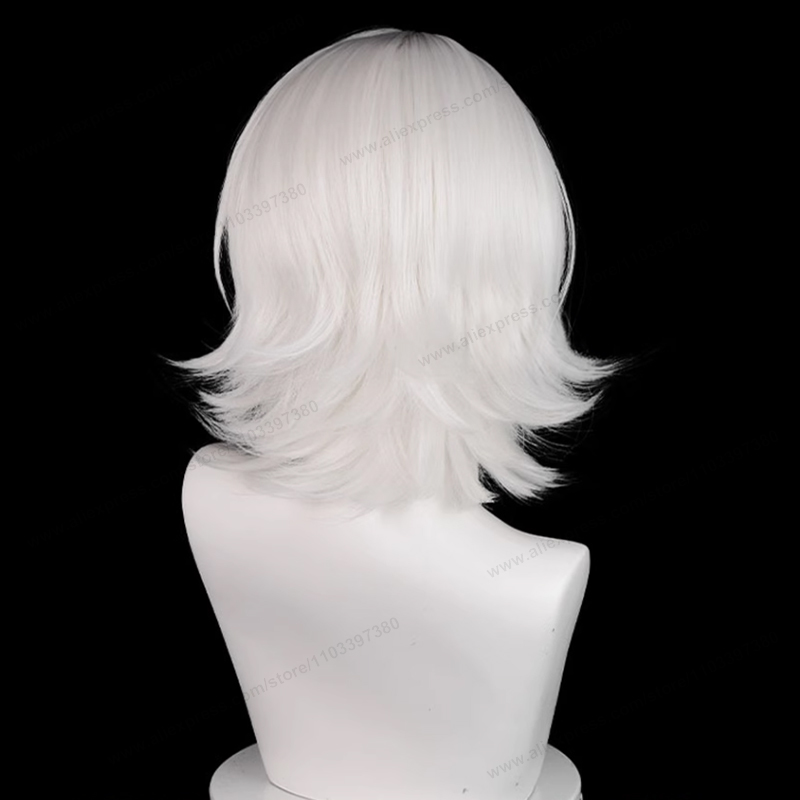 Juzo Suzuya คอสเพลย์วิกผม 35 ซม.สั้นเงินสีขาวผู้หญิงผมอะนิเมะสังเคราะห์ทนความร้อนวิกผม