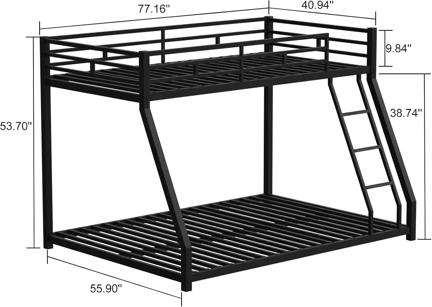 Twin Over Full Bunk Bed with Metal Frame, Guardrail and Ladder, Space-Saving Design, Metal Bed for &,