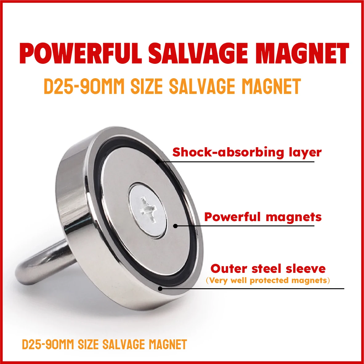 Super Strong Neodymium ตกปลาแม่เหล็กตะขอ N52 Heavy Duty Rare Earth แม่เหล็ก Countersunk Hole Eyebolt 16-90 มม. Salvage แม่เหล็ก