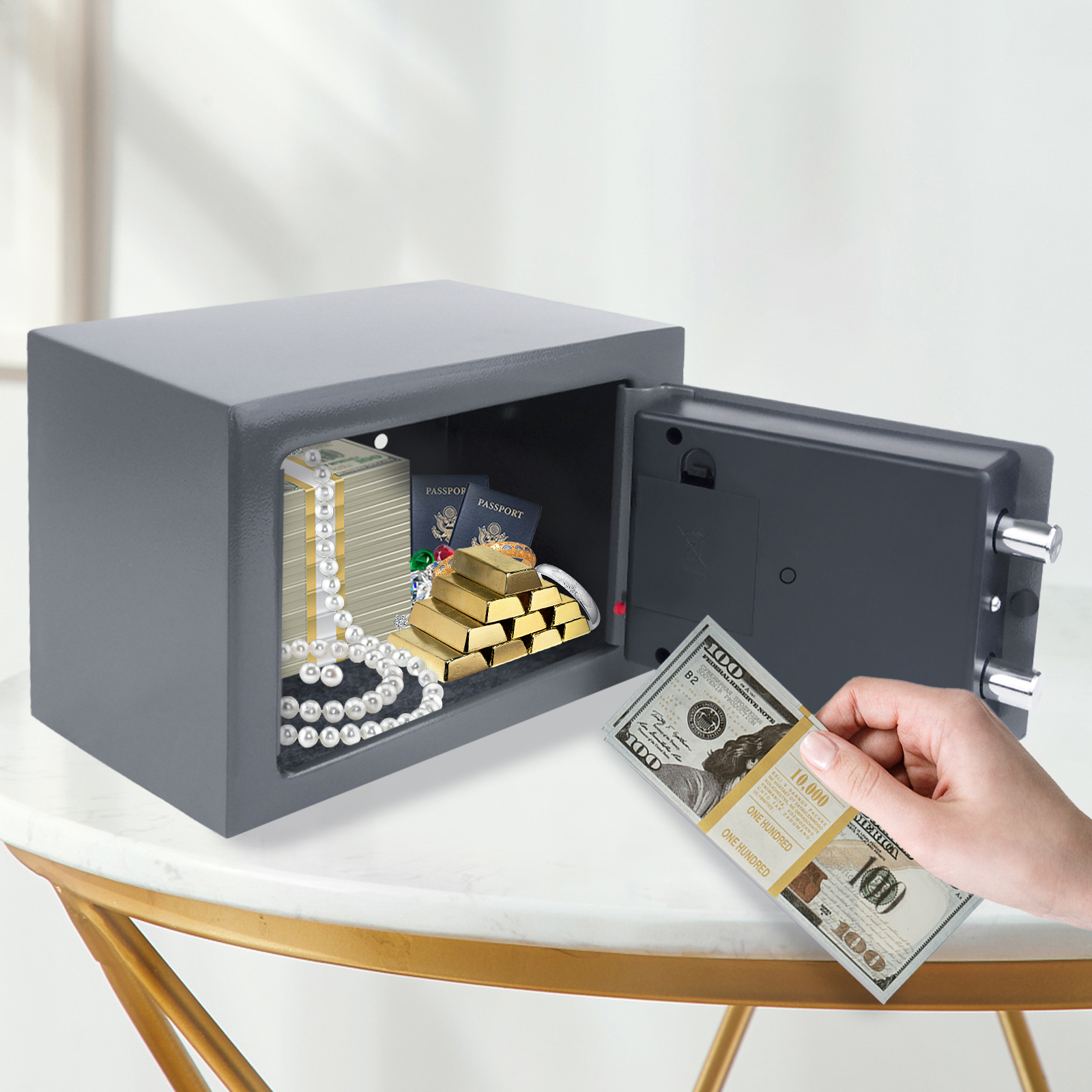 4.6L Home Digital Safe Electronic Cabinet Safes Cash Box Wall Safe with Key, Money Box for Office Hotel 230mmx170mmx170mm - Grey