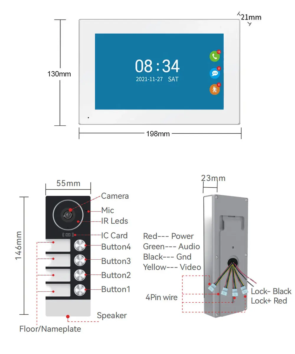 7Inch Touch Monitor Video Wifi Intercom Tuya Smart Home video 2 /3/4 Family Apartment doorbell System 1080P Wide angle Camera