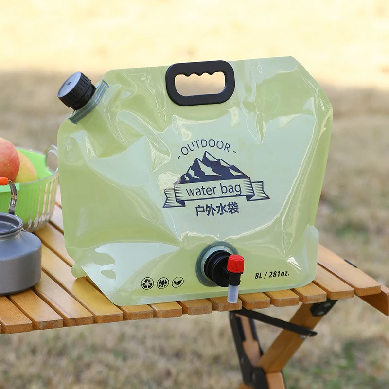 Tragbare Wasseraufbewahrungstasche, zusammenklappbar, für Outdoor-Sport, Camping, große Kapazität, Bergsteigen, Wasserhahn, Kunststoff-Wasserbeutel