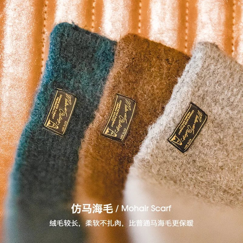 Maden-bufanda de Mohair Vintage para hombre y mujer, bufandas tejidas de invierno, cálida, a prueba de viento, Color sólido, moda Simple, bufanda de cuello de tamaño pequeño