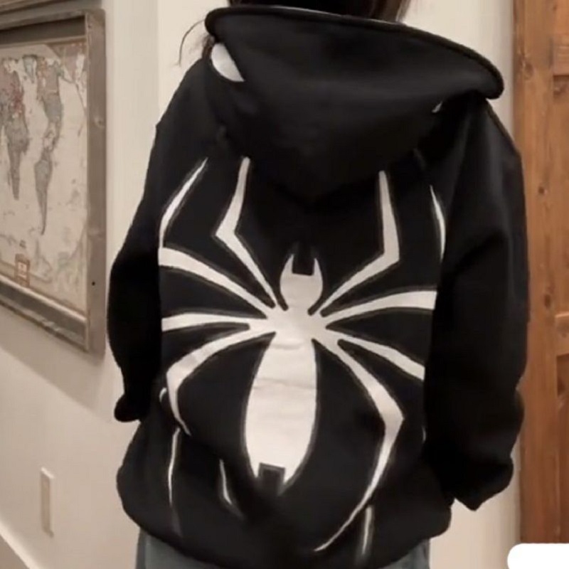 Hoodie de aranha com zíper completo para homens e mulheres, gráfico Harajuku, jaqueta extragrande, camisa capuz, roupas punk, moletom gótico, Y2K