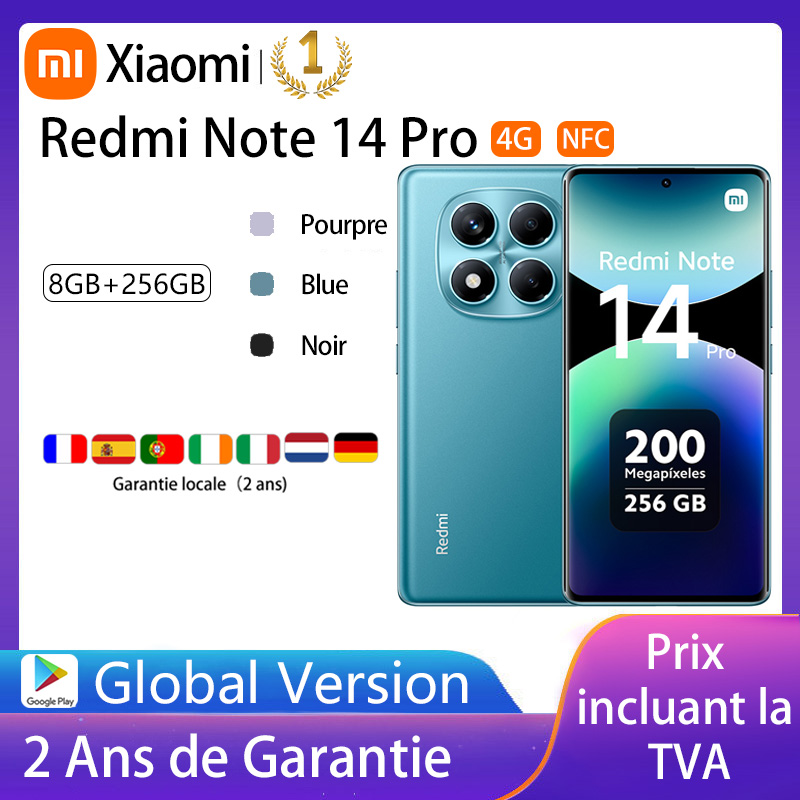 Premiere mondial Version mondiale Xiaomi Redmi Note 14 Pro 4G Smartphone 200MP AI caméra MediaTek Helio G100-Ultra 6.67 "5500mAh