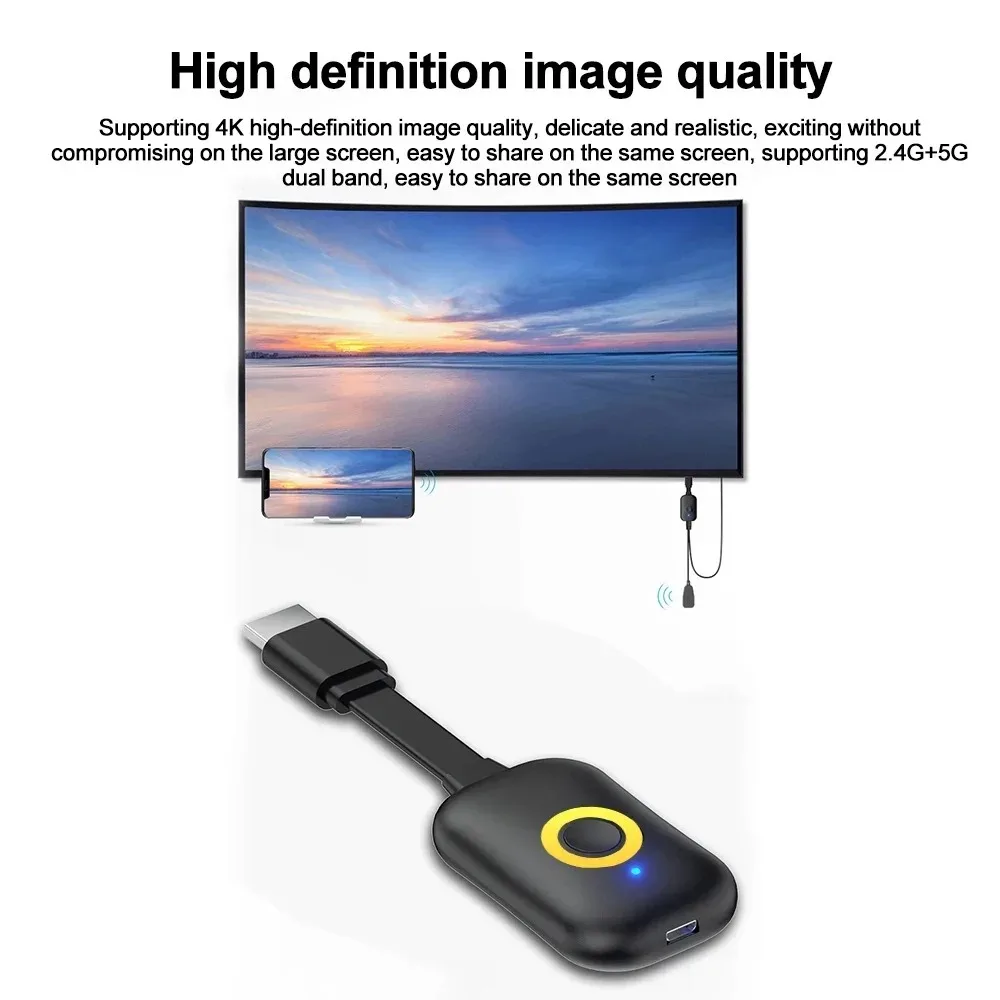 4K HDMI Adapter 2.4G/5G Dual Band Wireless WiFi Same Screen Devices TV Dongle Receiver TV Stick for For Android IOS to TV