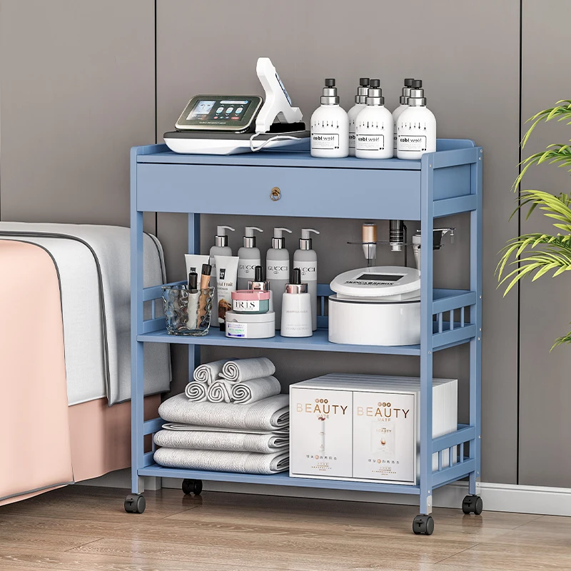 Semplice armadietto per bellezza in bambù Carrello per salone di grande capacità Porta strumenti cosmetici a più livelli Portaoggetti per strumenti per parrucchieri