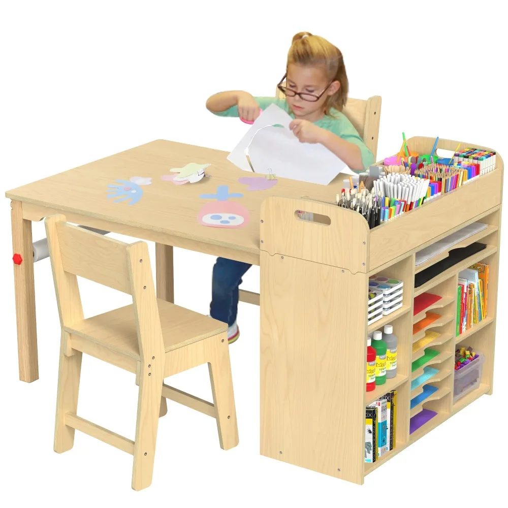 Kids Art Table and Chairs Set Craft Table with Large Storage Desk and Portable Art Supply Organizer for children ages 8-12