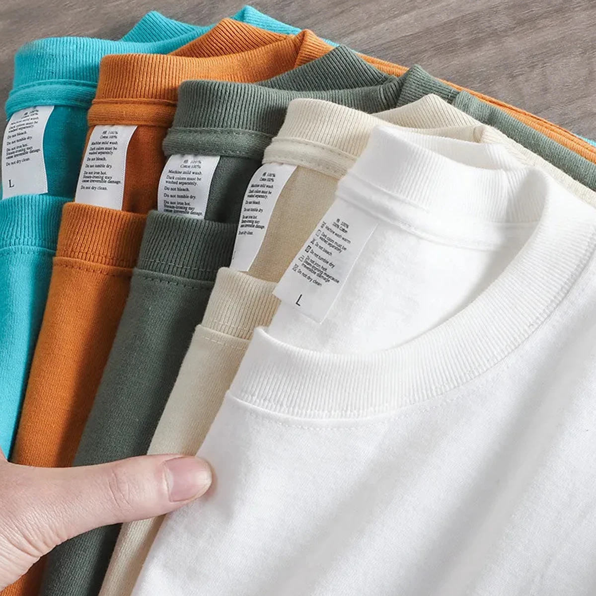 メンズ半袖Tシャツ,肩までの高品質の綿,無地,カジュアル,7.4オンス,210gsm