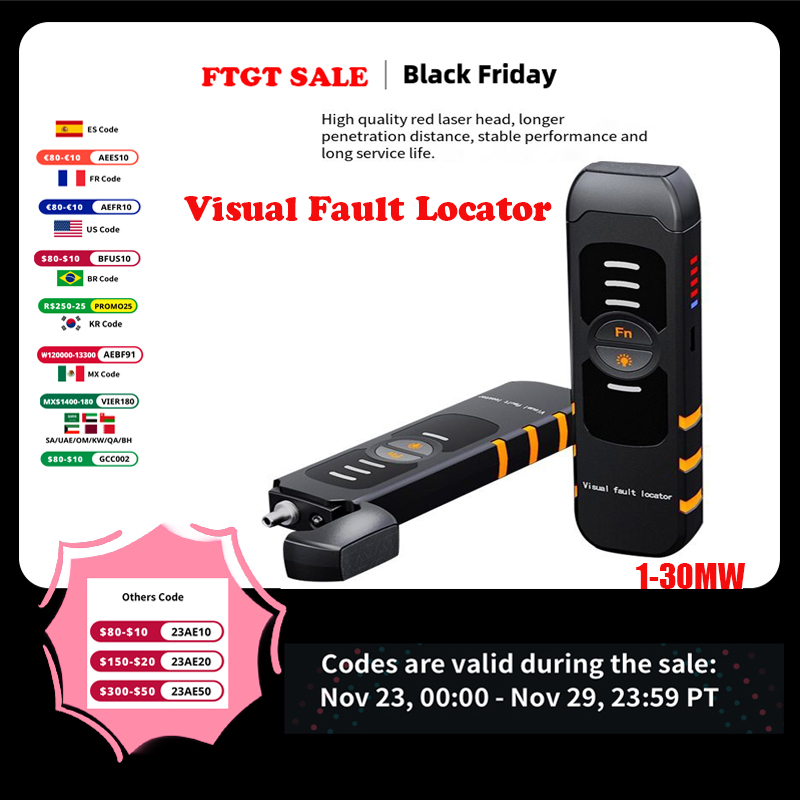 VFL 30KM 10MW 30MW pluma probadora de fibra óptica herramienta FTTH láser rojo óptico pluma de luz roja localizador Visual de fallos carga USB iluminación LED