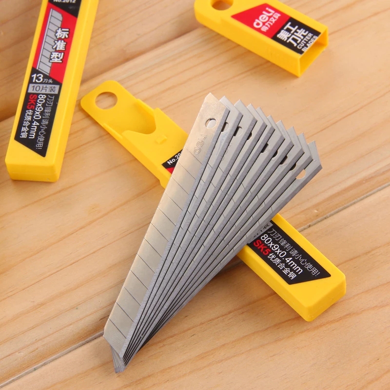 デリ 10 ピース/箱ナイフの刃 9/18 ミリメートル SK5 金属ブレードホームスクール用品アートクラフト紙箱切断ユーティリティナイフカッターツール