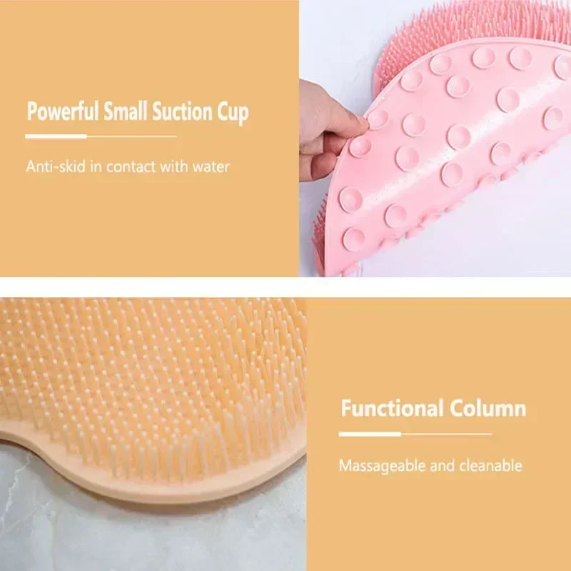 Raspador de masaje de ducha exfoliante, tapete de baño antideslizante para baño, cepillo de masaje de espalda, herramienta de baño de limpieza corporal para lavado de pies de silicona