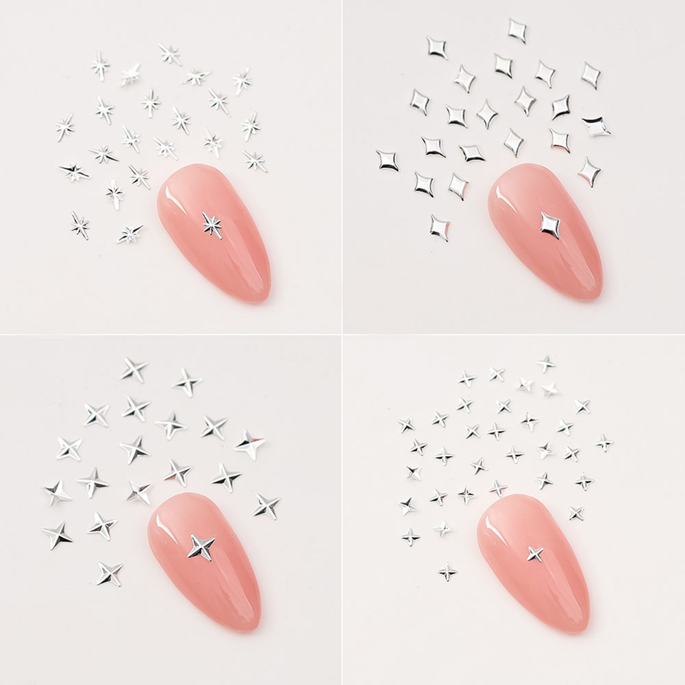 100pcs Random Mix Nail Rivet Studs Gold/Silver Stars Light Nail Art Charms Asterism Starlight Accessories Manicure Supplies