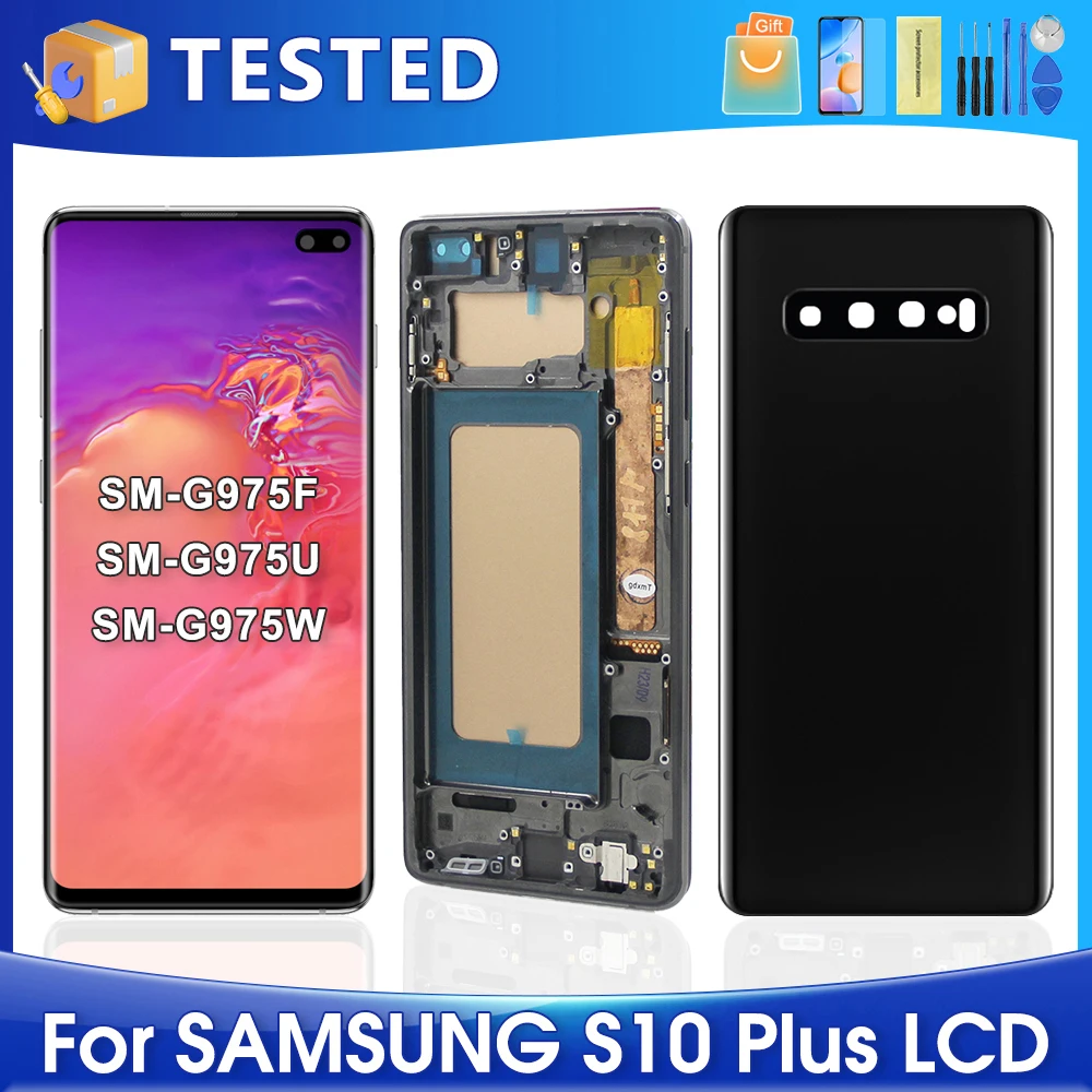 Pantalla LCD de 6,4 pulgadas S10 Plus para Samsung probada S10 + G975F G975U G975W G975 reemplazo del ensamblaje del digitalizador de pantalla táctil