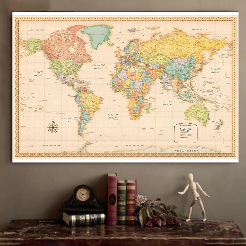 Mapa del mundo, edición clásica, mapa en aerosol de vinilo, imagen decorativa colgante, impresiones de carteles para la escuela, hogar, suministros de oficina, 120x80cm