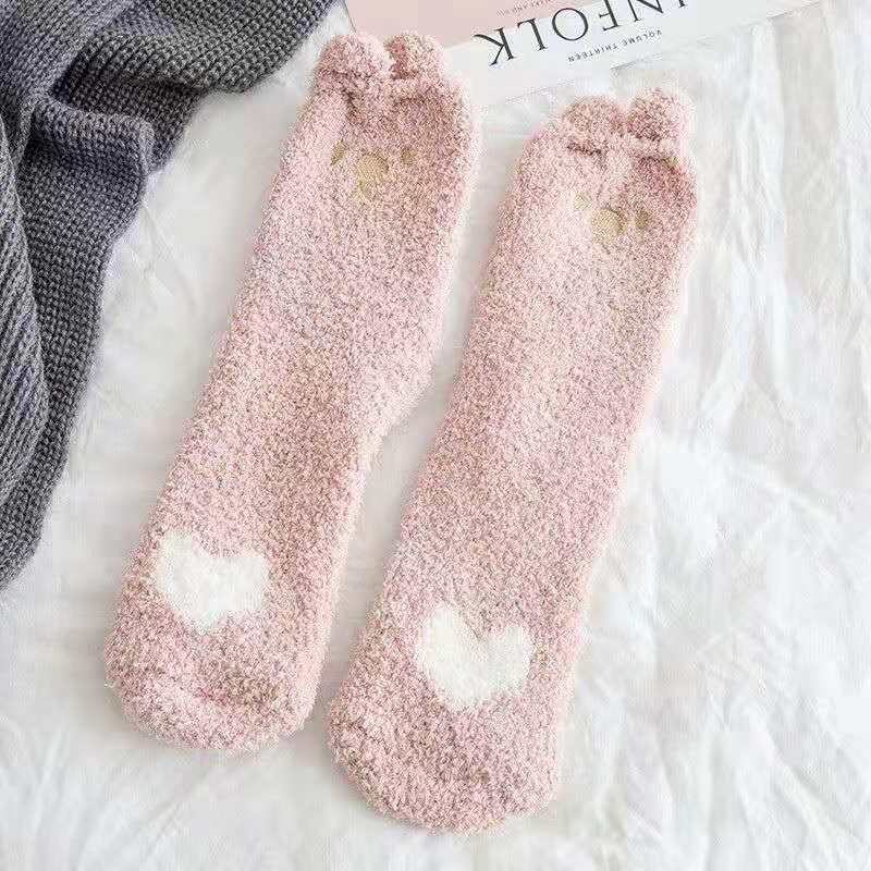 5 paia di calzini caldi e sfocati con animali dei cartoni animati, calzini caldi in pile corallo di lunghezza per l'inverno, calze e calzetteria da donna