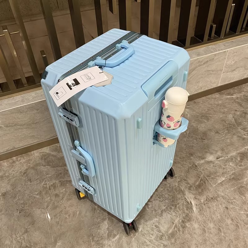 Mala retangular de grande capacidade, estrutura de alumínio, bagagem de mão com suporte para copos, trava tsa, carrinho, 28/30/32/36 polegadas