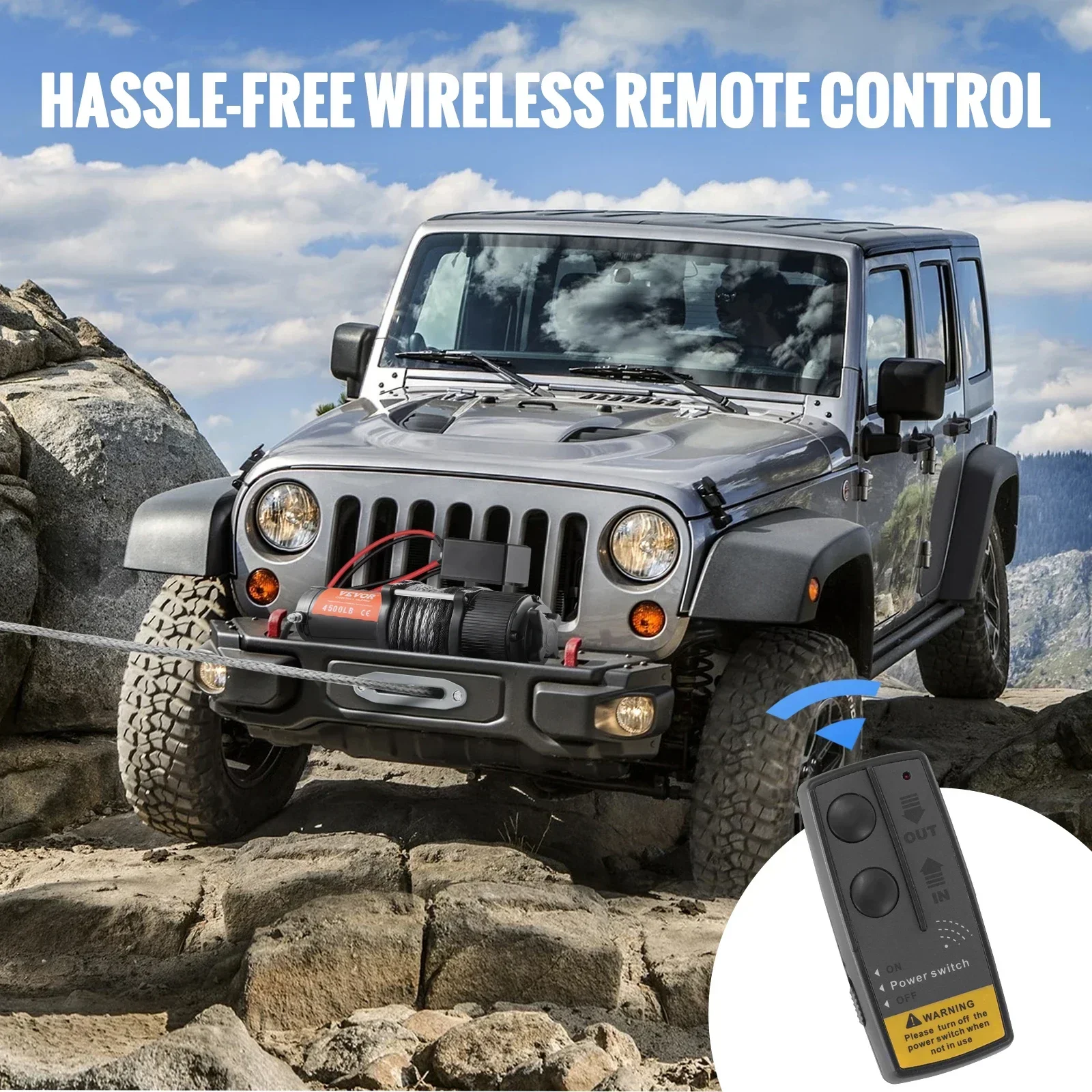 VEVOR-Treuil électrique 2000-4500, ULartérielle en nylon ou en acier, avec télécommande sans fil et 4 voies pour remorquer une Jeep, un SUV tout-terrain