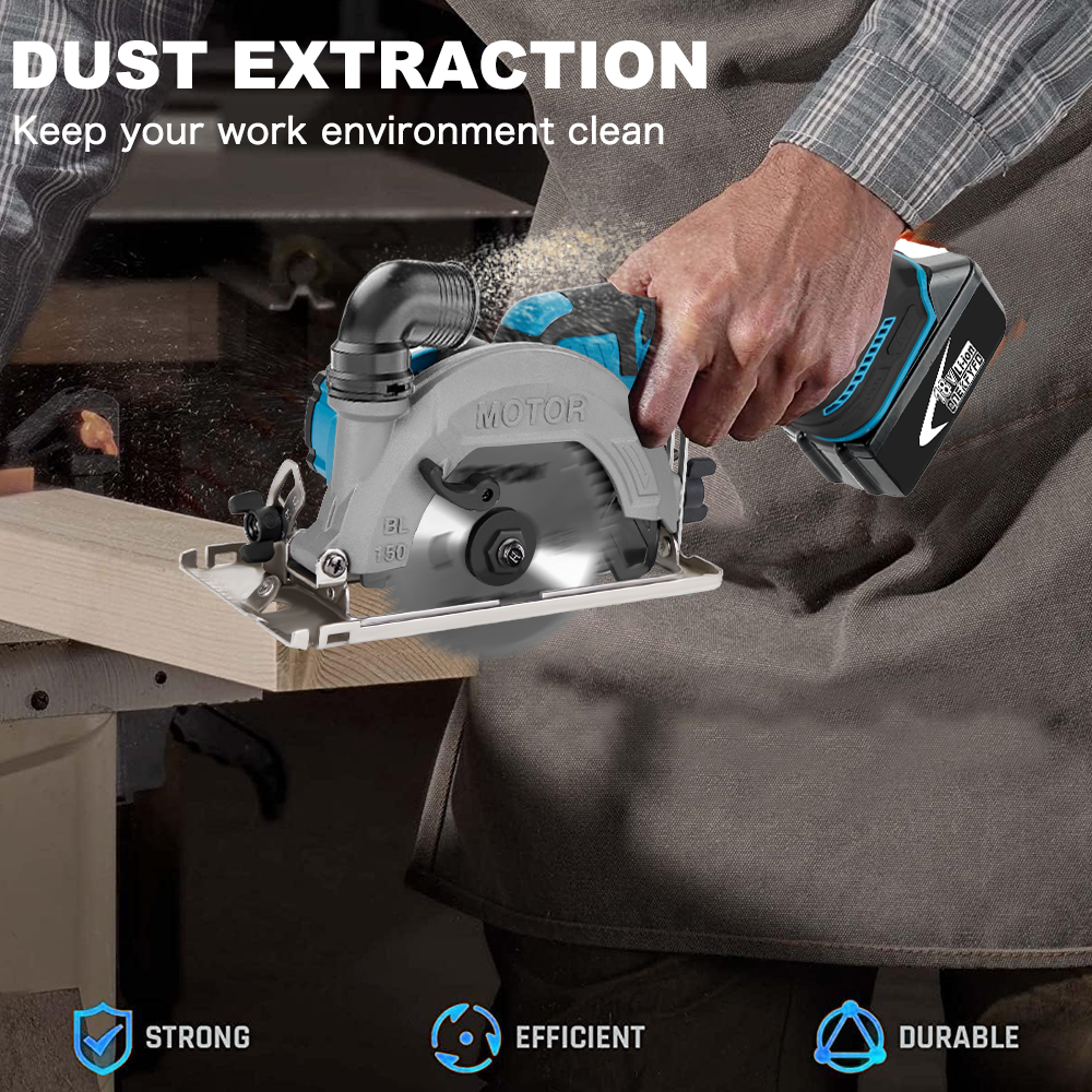 ONEKFYFD Brushless 6In Electric Circular Saw 150mm Cordless 45° Adjust Woodworking Power Tools for Makita 18V Lithium Battery