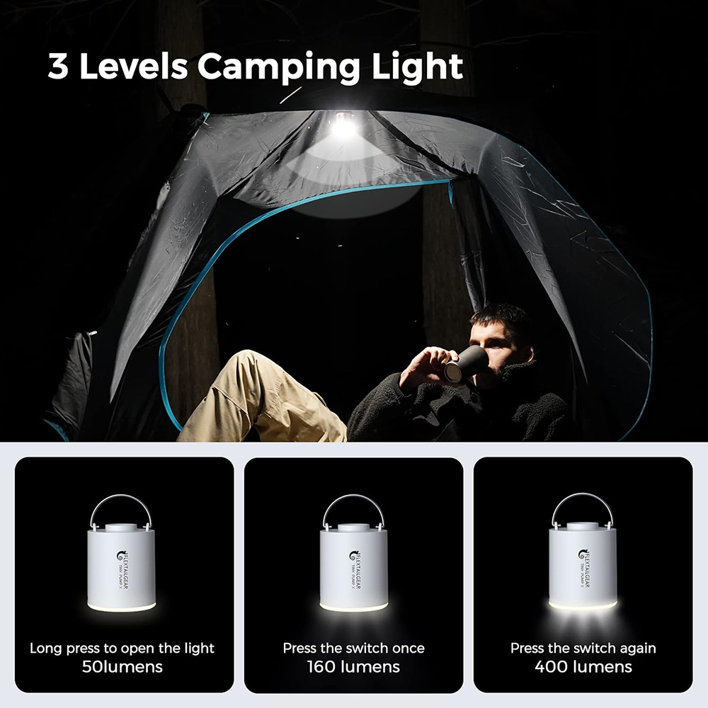 Bomba de ar portátil FLEXTAIL, mini bomba de acampamento com luz, carregamento USB-C, ideal para almofadas de dormir, colchão de cama de ar, sacos de vácuo