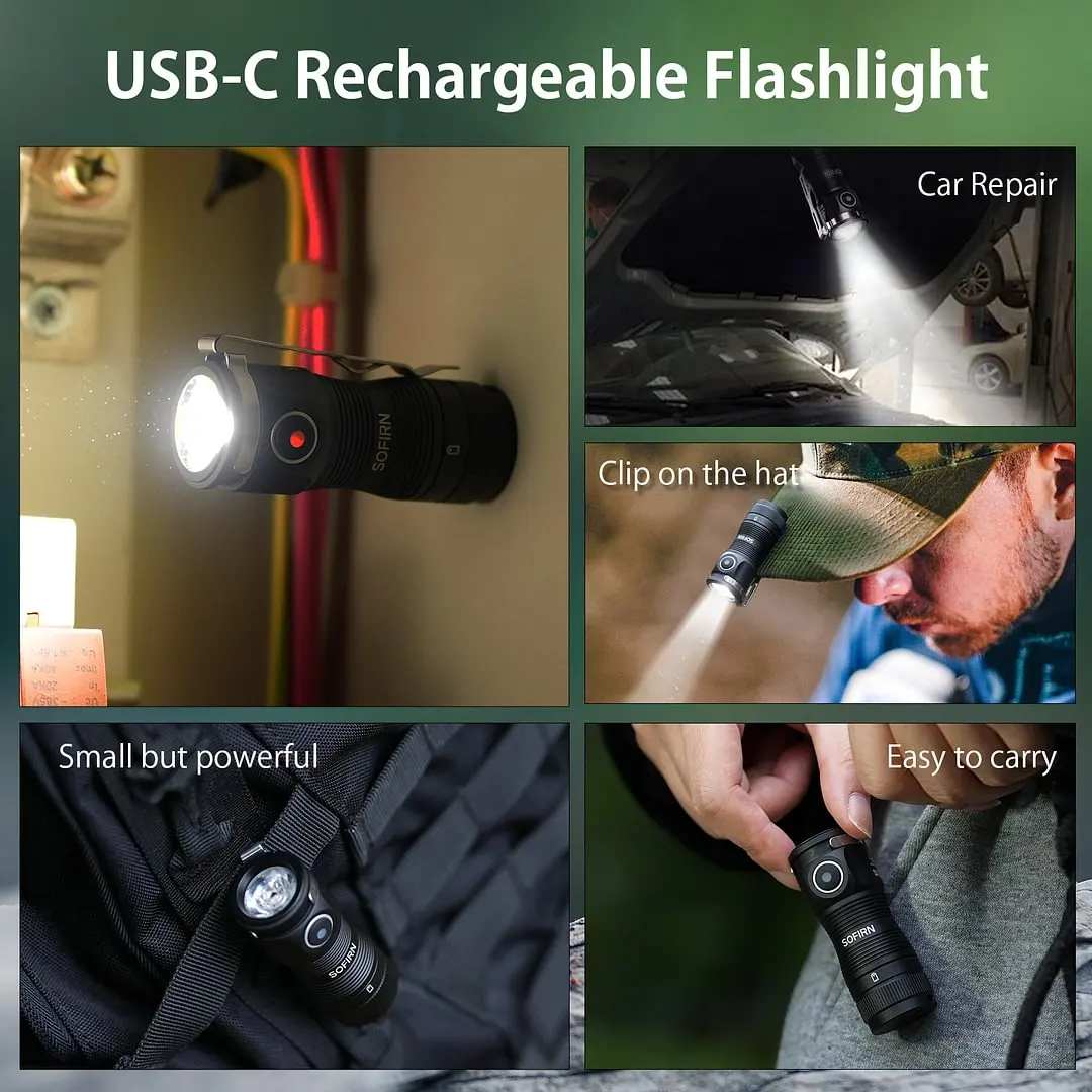 Sofirn SC13A Black 519A LED 1300lm Anduril 2.0 Mini EDC 18350 Flashlight 5000K Keychain Emergency Torch