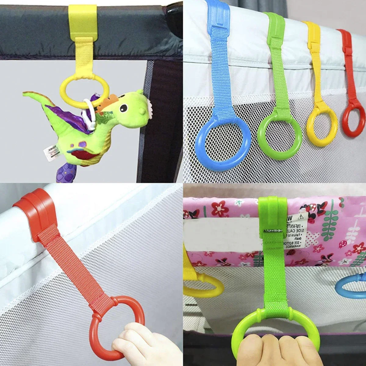 Anéis para berço de bebê, 4 unidades, assistente de caminhada, anéis de tração para berço de bebê, treinamento de caminhada, anel de proteção ergonômico