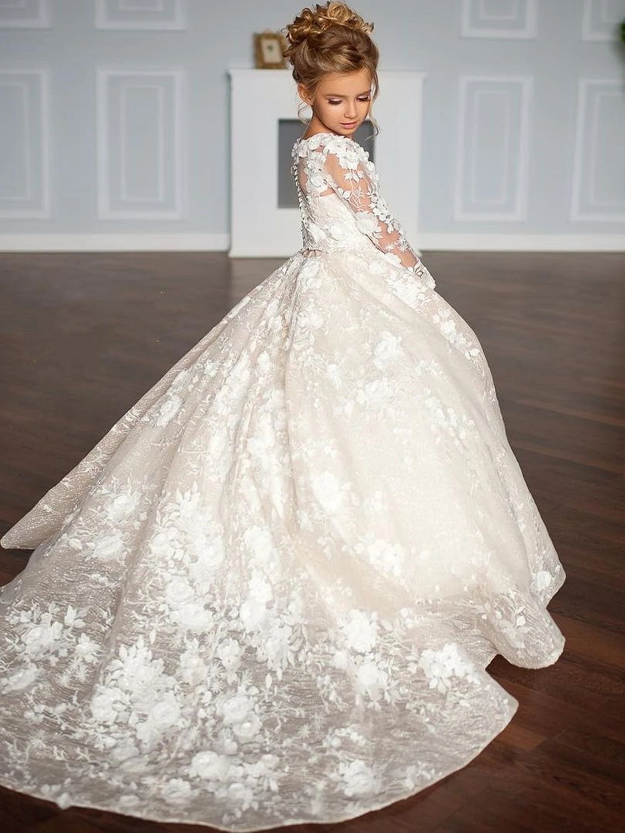 Blume Mädchen Kleid Beugt Kinder Erste heilige Kommunion Kleid Prinzessin Formale Tüll Ballkleid Hochzeit Party