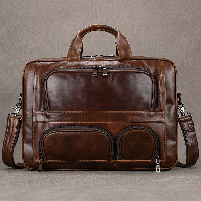Newsbirds-maletín de cuero auténtico, bolso de trabajo para oficina, bolsos para ordenador portátil, funda breve de cuero genuino de 17 pulgadas, bolsos de viaje para Notebook